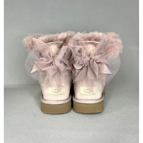 UGG Shoes - Womens Uggs Boots Bailey Bow Tulle Mini Dusk Pink Purple Sz 6 Fits 7 Suede Rare